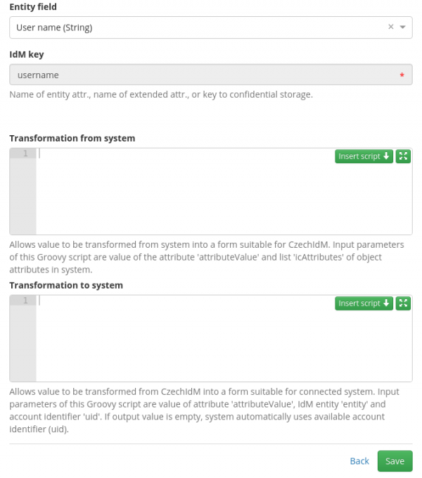  Detail of attribute in the attributes mapping - transformations 